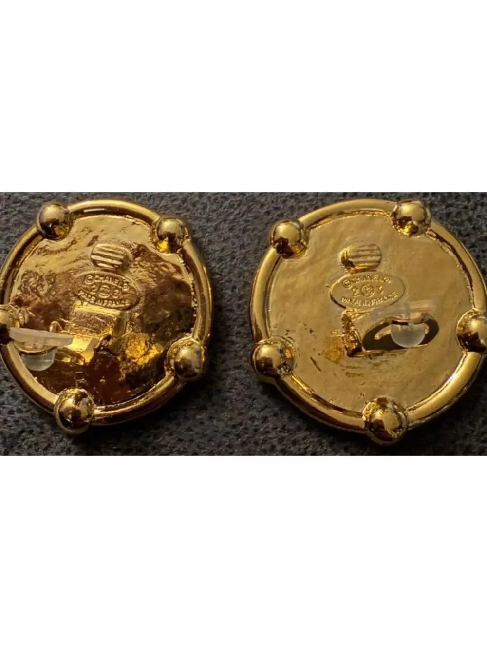 Vintage CHANEL gold CC logo medallion designer runway clip on earrings
